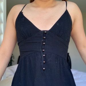 princess polly black button up flowy mini dress